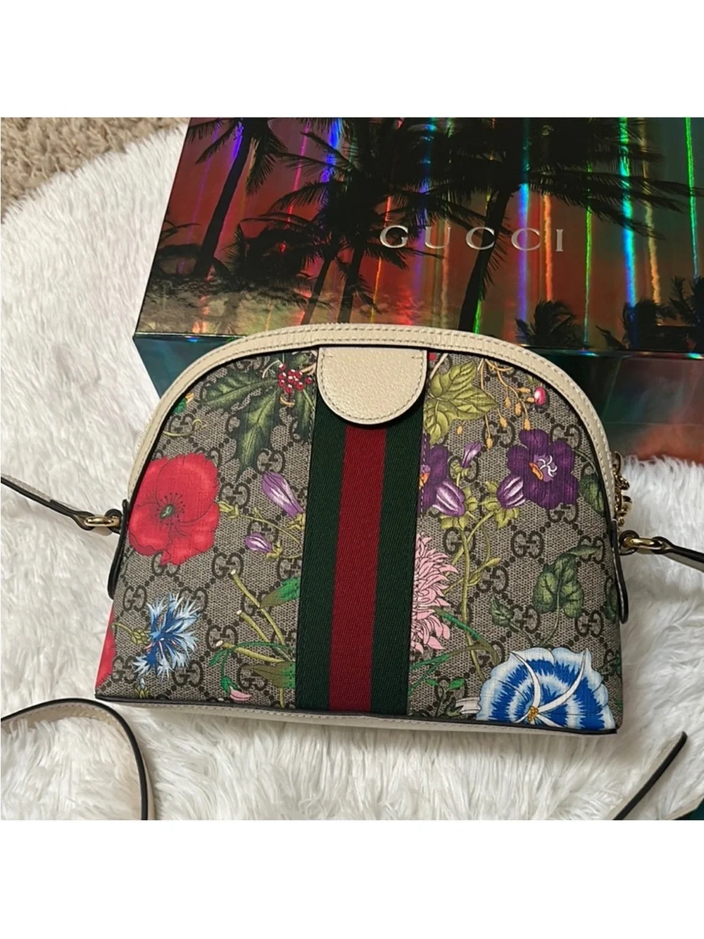 Gucci Floral GG Supreme Canvas Small Shoulder Bag — Multicolor - Picture 1 of 13